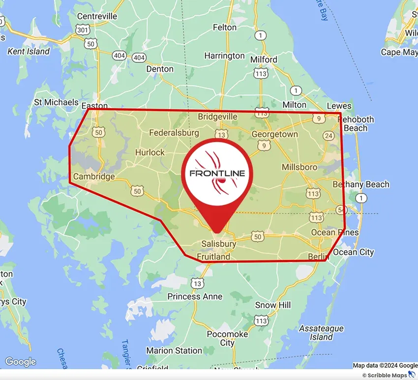 frontline-pest-control-service-area-map-salisbury-md